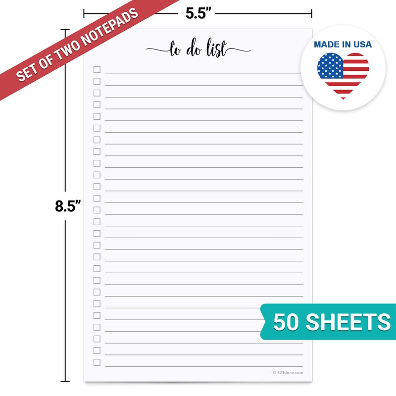 321Done To Do List Notepad - Pack of 2-50 Sheets (5.5"" x 8.5"") To-Do's Notepad Tear Off  Planning Memo Pad  Planner Checklist Organizing - Made in USA - Simple Script - College-Ruled - Image 2